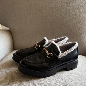 Forever 21 Black Loafers with Gold Accents